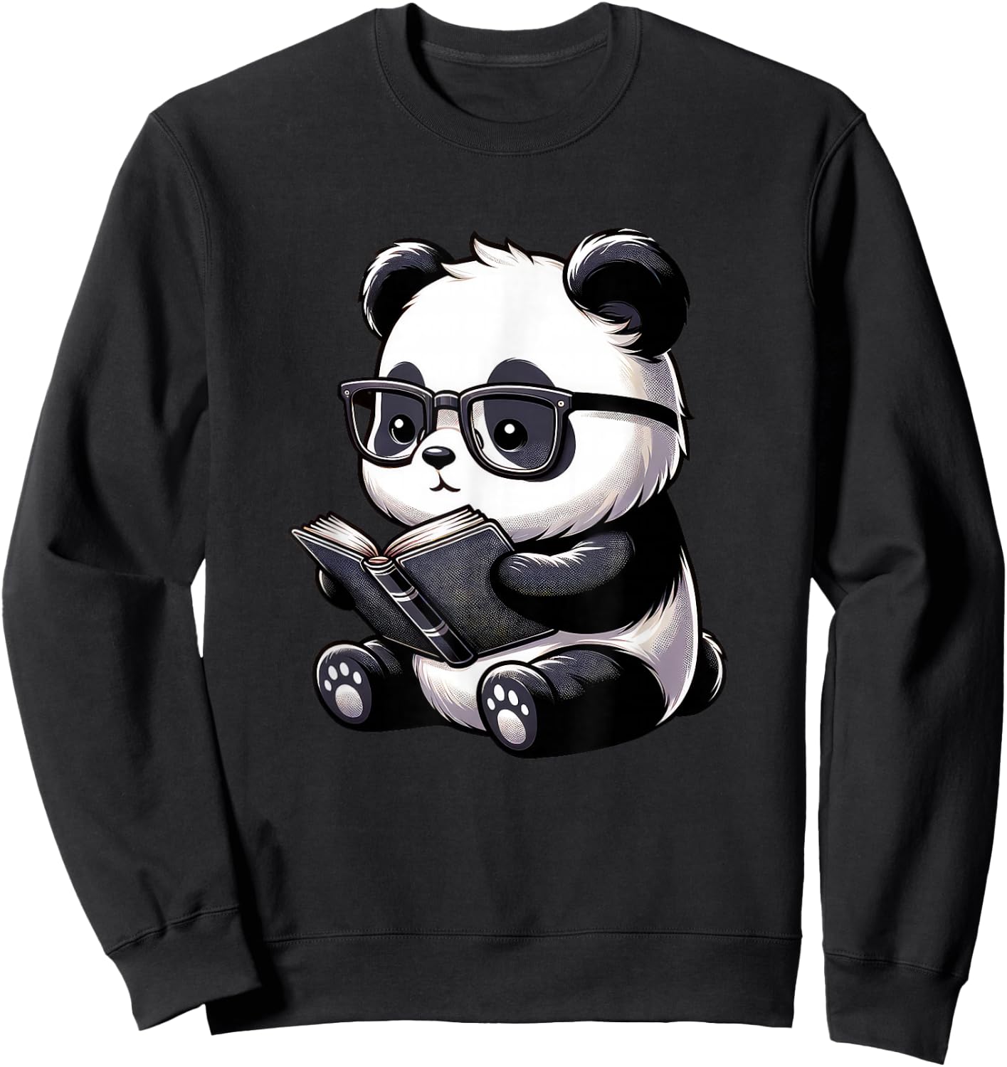 Panda Reading Book Kawaii Bookworm Librarian - Panda Reading Book Kawaii Bookworm Designs - -Adults & -Kids - Black - Small - Short Sleeve - Cotton, Polyester - Novelty Sweatshirt - Sweatshirt | Black