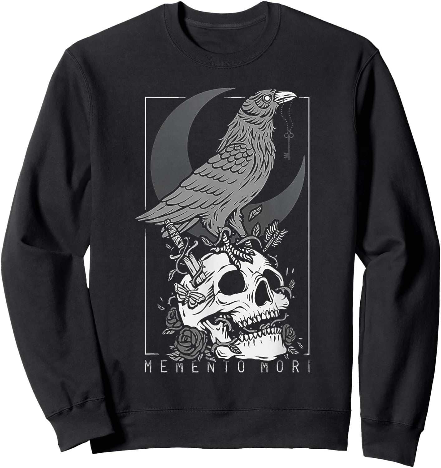 Memento Mori Crow Skull Moon Sweatshirt - Sweatshirt | Black