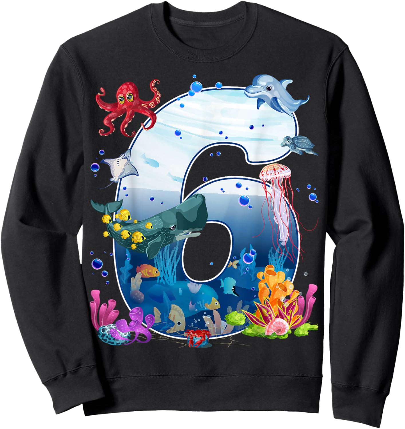 6th Birthday Party Ocean 6 Year Old Sea Fish Aquarium Boy Sweatshirt - Sweatshirt | Black