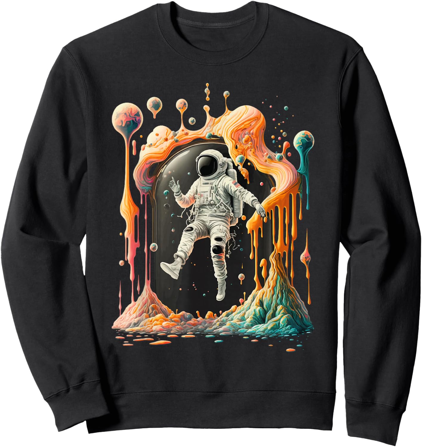 Psychedelic Astronaut, Trippy Space Adventure: Graphic Sweatshirt - Sweatshirt | Black
