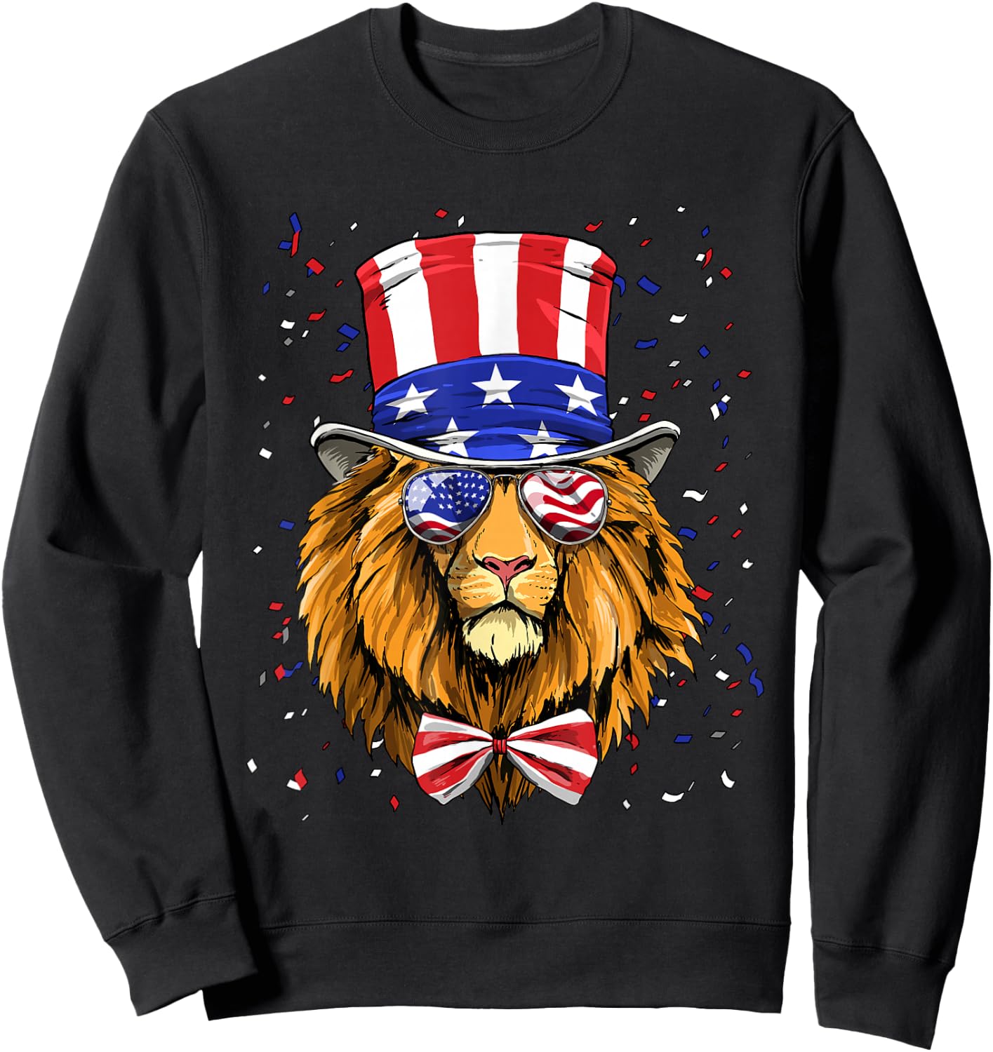 4th of July Patriotic Lion USA Flag Independence Lion Lover Sweatshirt - Sweatshirt | Black