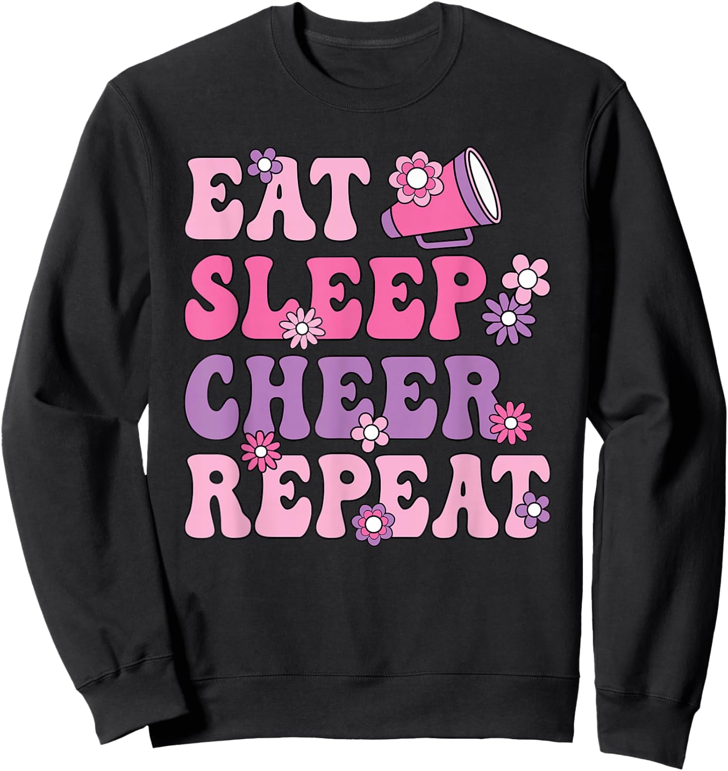 Eat Sleep Cheer Repeat Cheerleader Cheerleading Women Girls Sweatshirt - Sweatshirt | Black