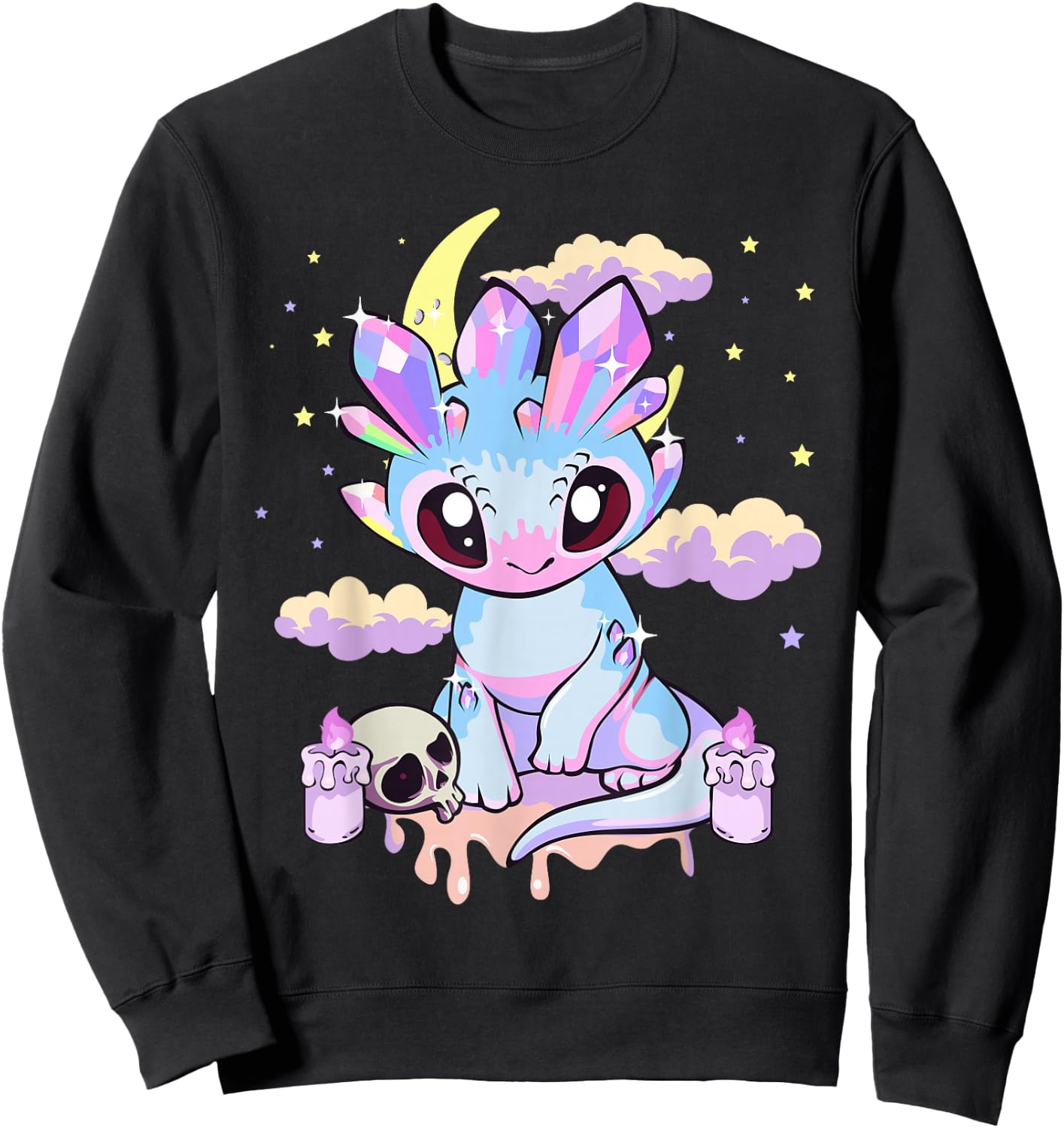 Pastel Goth Kawaii Cute Crystal Dragon Girls Women Sweatshirt - Sweatshirt | Black