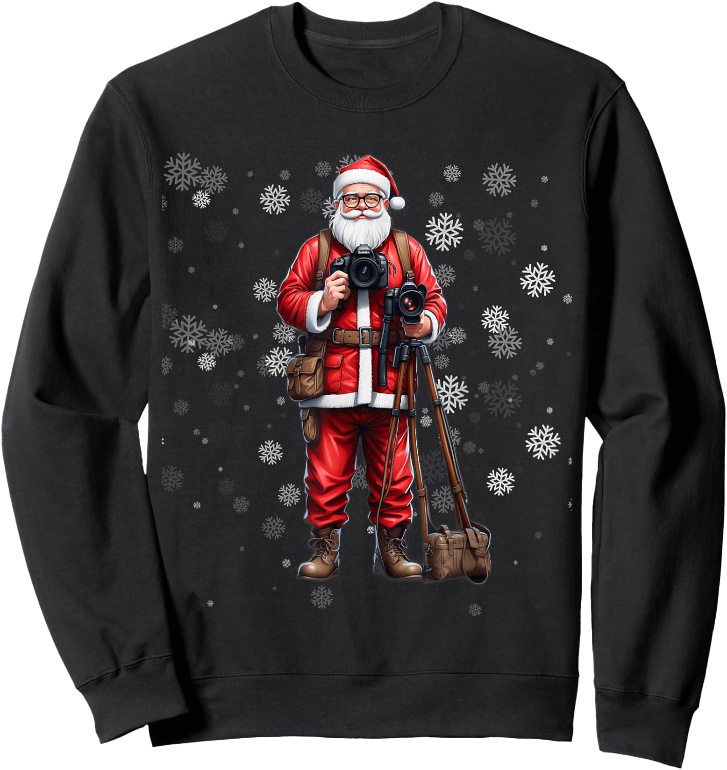 Santa Photographer Funny Holiday Christmas Pajama Sweatshirt - Sweatshirt | Black