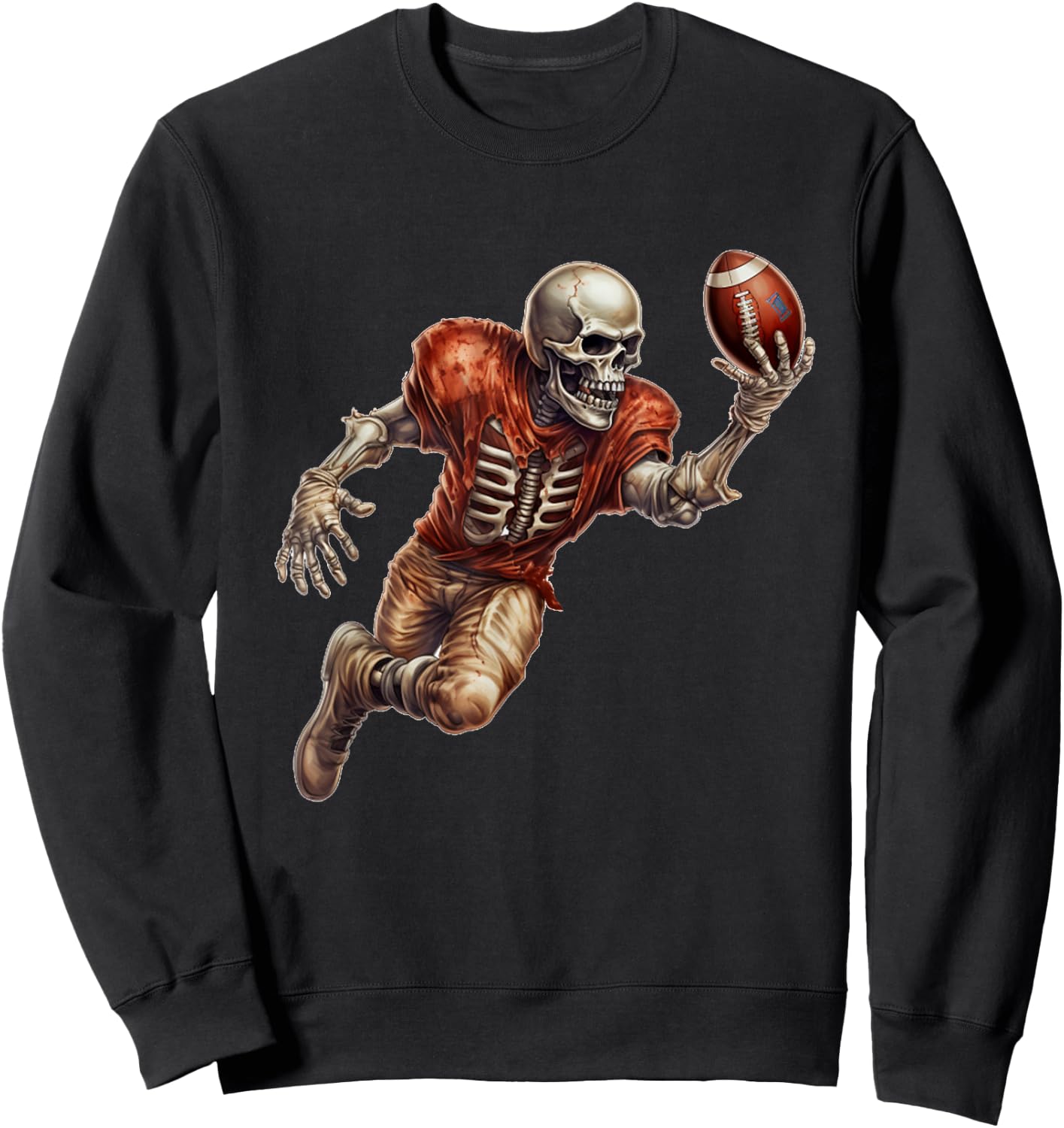 Skeleton Playing Football Cool Touchdown Halloween Sweatshirt - Sweatshirt | Black