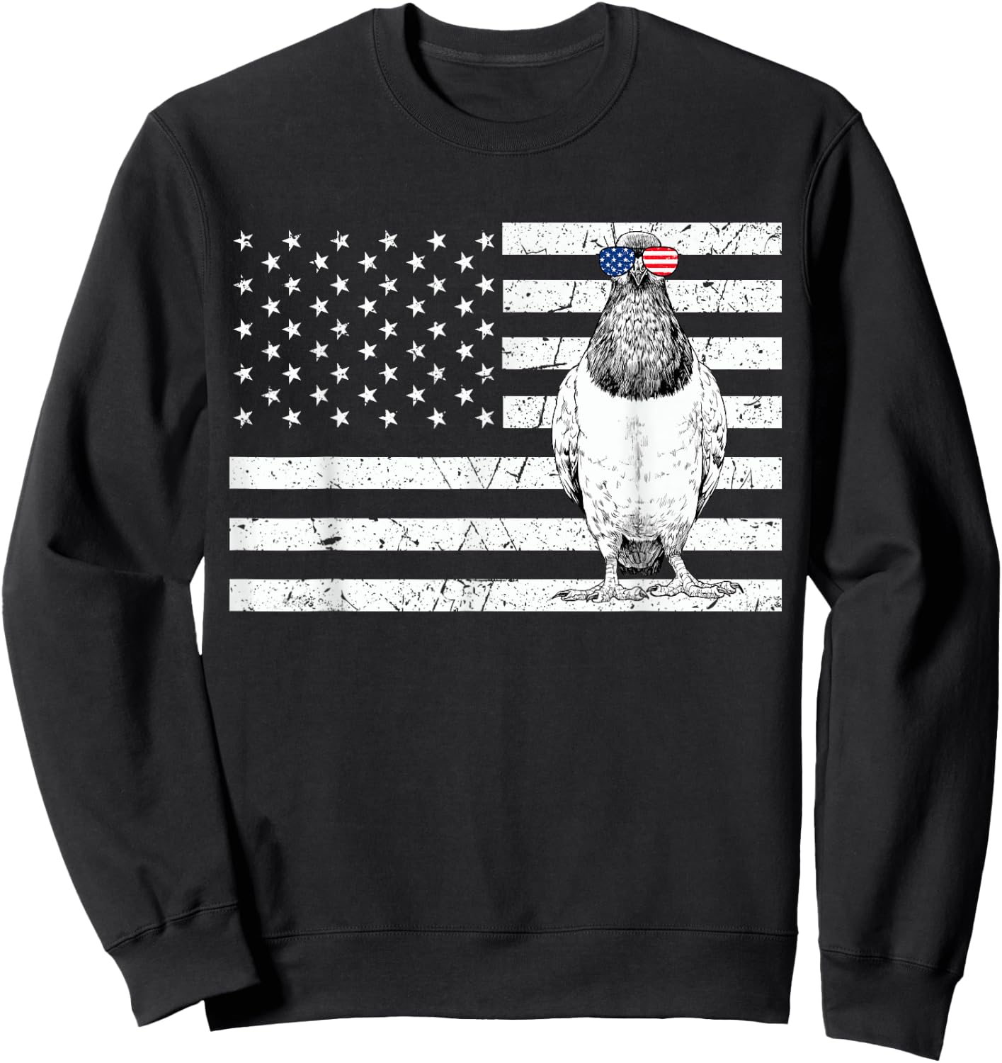 Pigeon 4th of July Bird Watching US American Flag Patriotic Women Kids Men Sweatshirt - Sweatshirt | Black