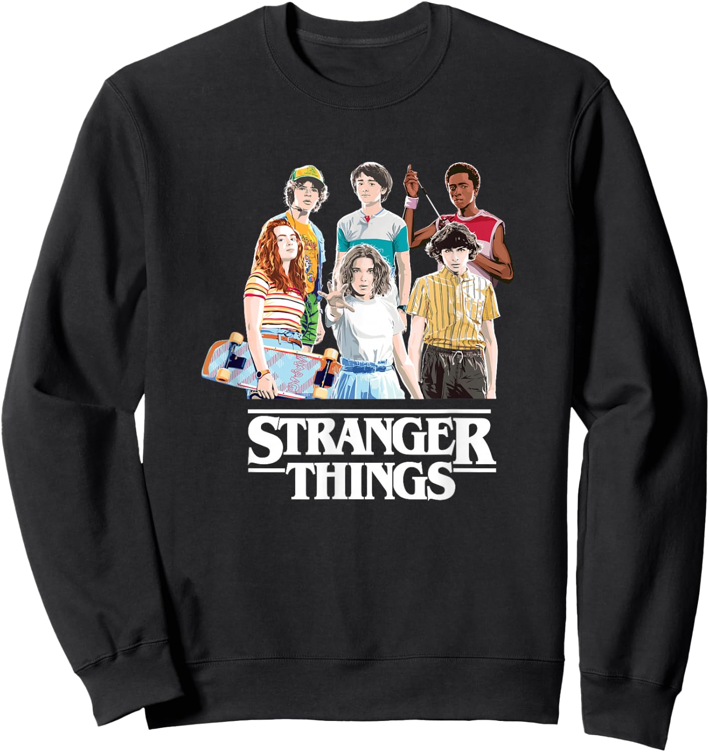 Stranger Things Retro Vintage Bleach Gradient Group Shot Sweatshirt - Sweatshirt | Black