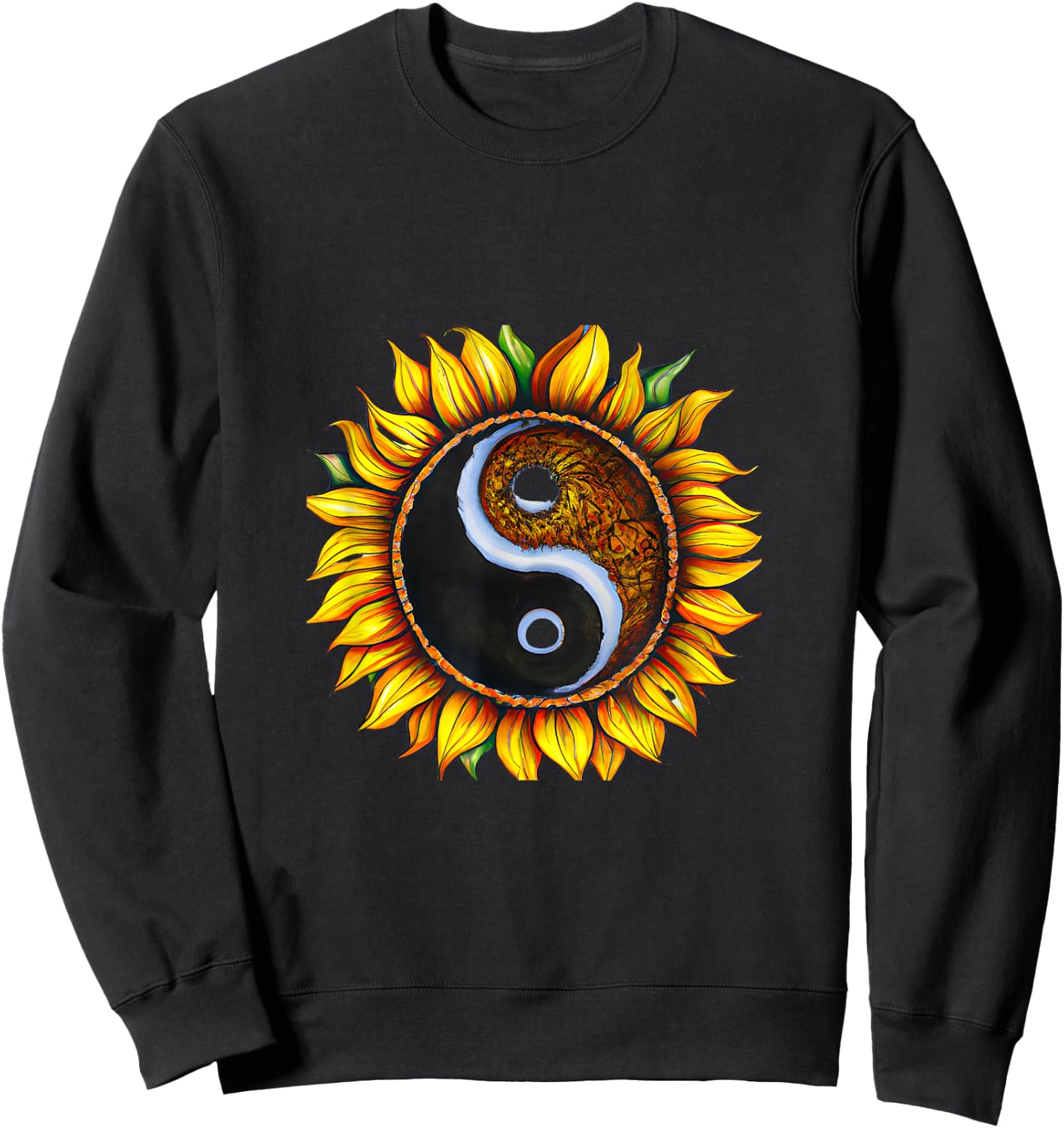 Sunflower Yin Yang Floral Light Dark Harmony Sweatshirt - Sweatshirt | Black