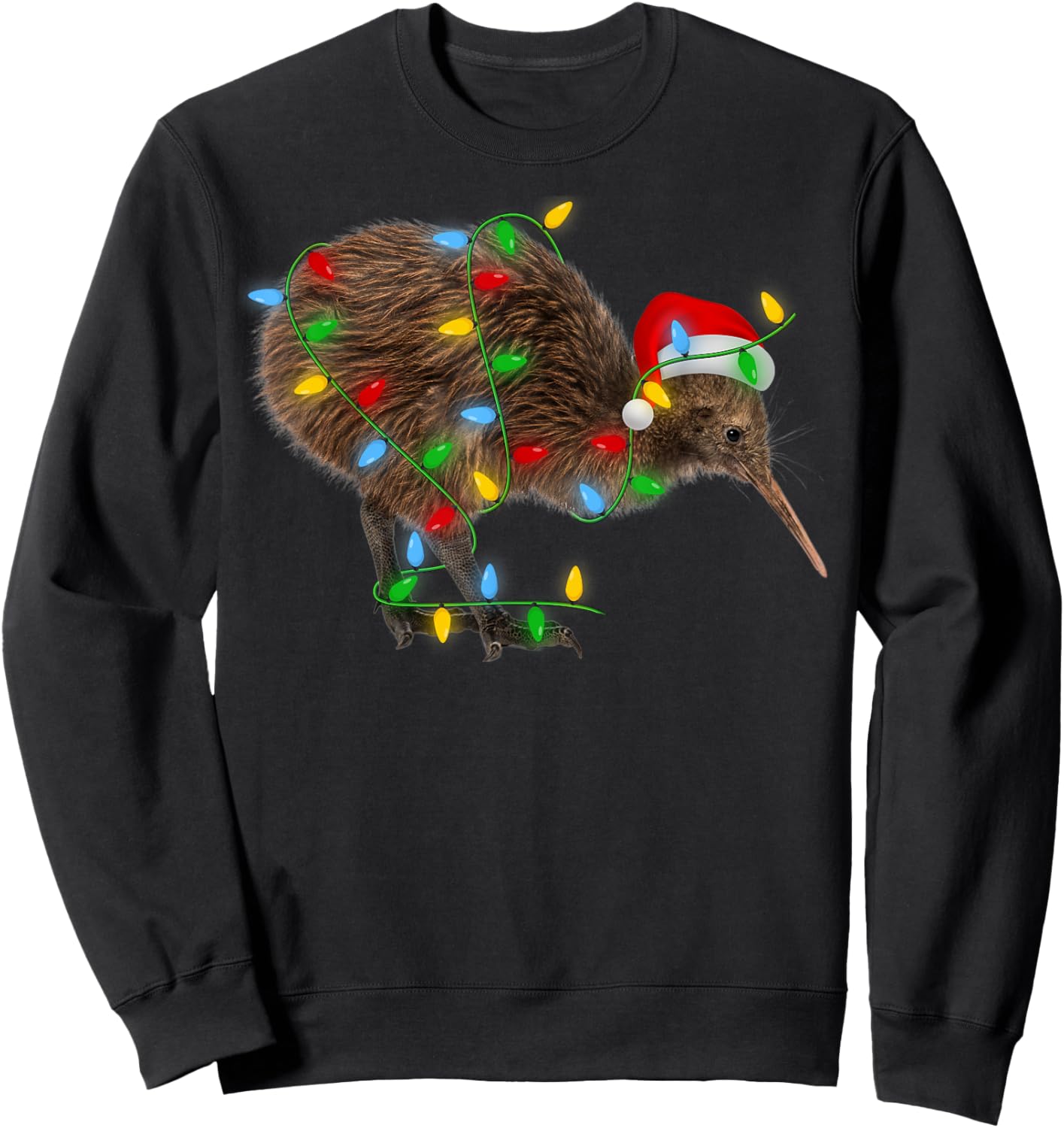 Kiwi Bird Xmas Lighting Holiday Santa Kiwi Christmas Sweatshirt - Sweatshirt | Black