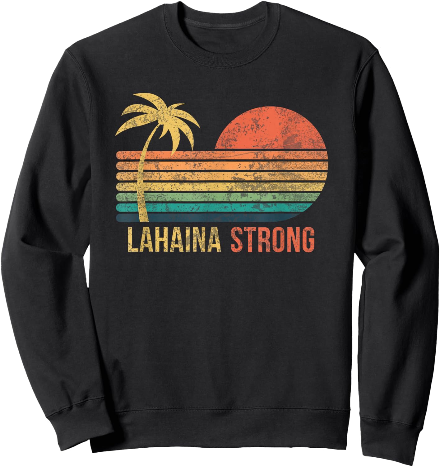 Lahaina Strong Palm Tree and Sunset Sweatshirt - Sweatshirt | Black