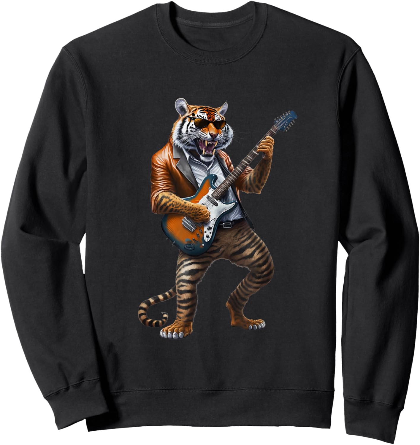 Animal Tiger Lover Guitar - Tiger Playing Electric Guitar Sweatshirt - Sweatshirt | Black