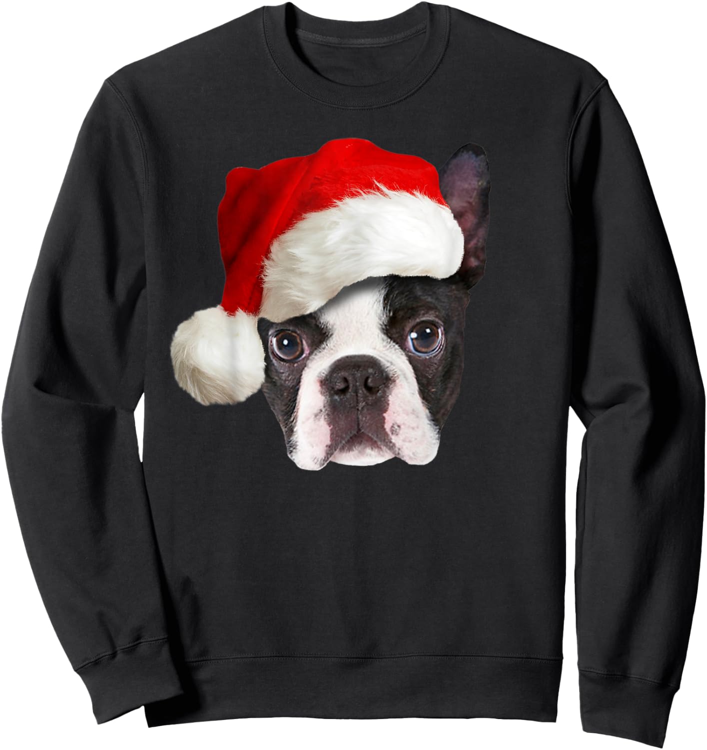 Funny Boston Terrier Christmas Santa Claus Hat Dog Puppy Sweatshirt - Sweatshirt | Black