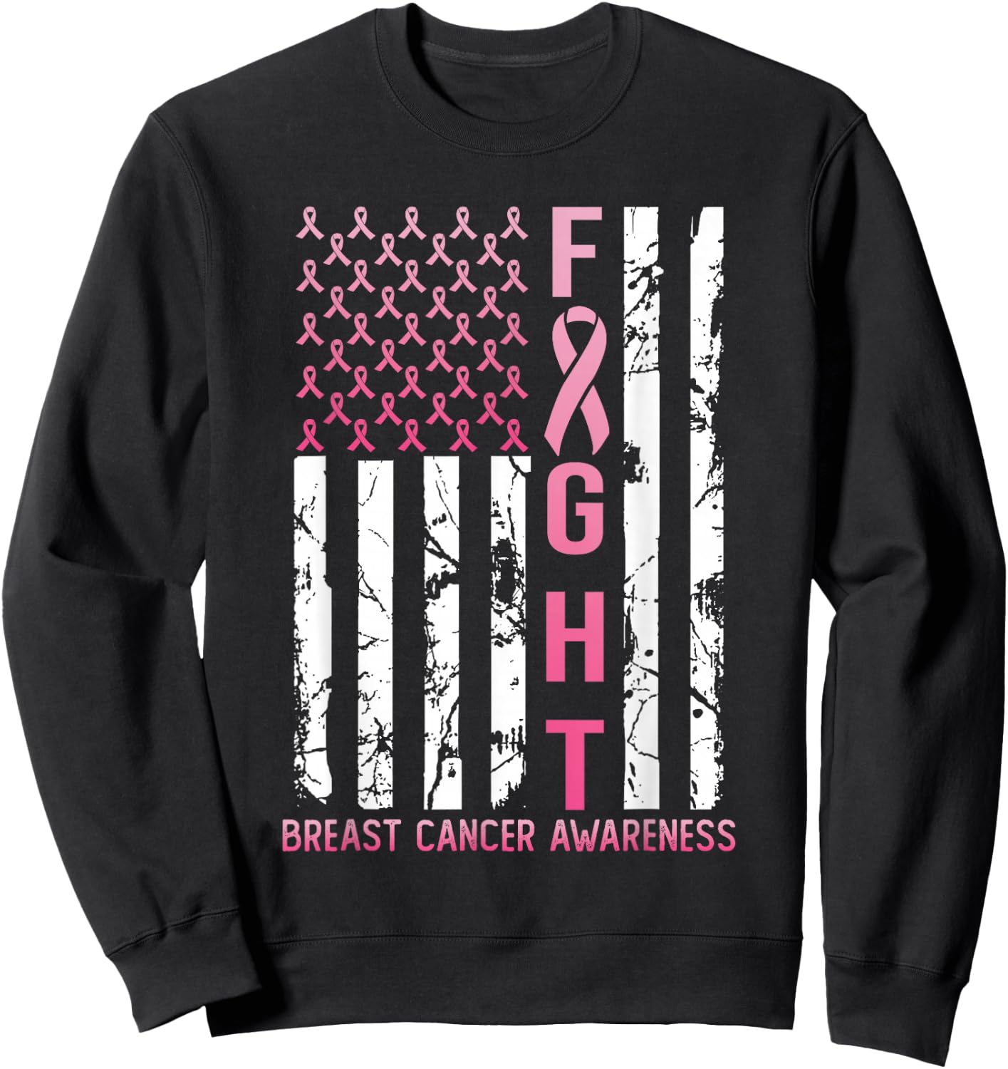 USA Pink Flag Breast Cancer Awareness Month October Sweatshirt - Sweatshirt | Black