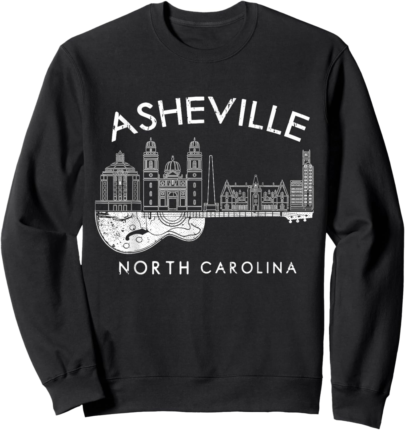 Asheville Souvenir Men North Carolina Lover Music Guitar Sweatshirt - Sweatshirt | Black
