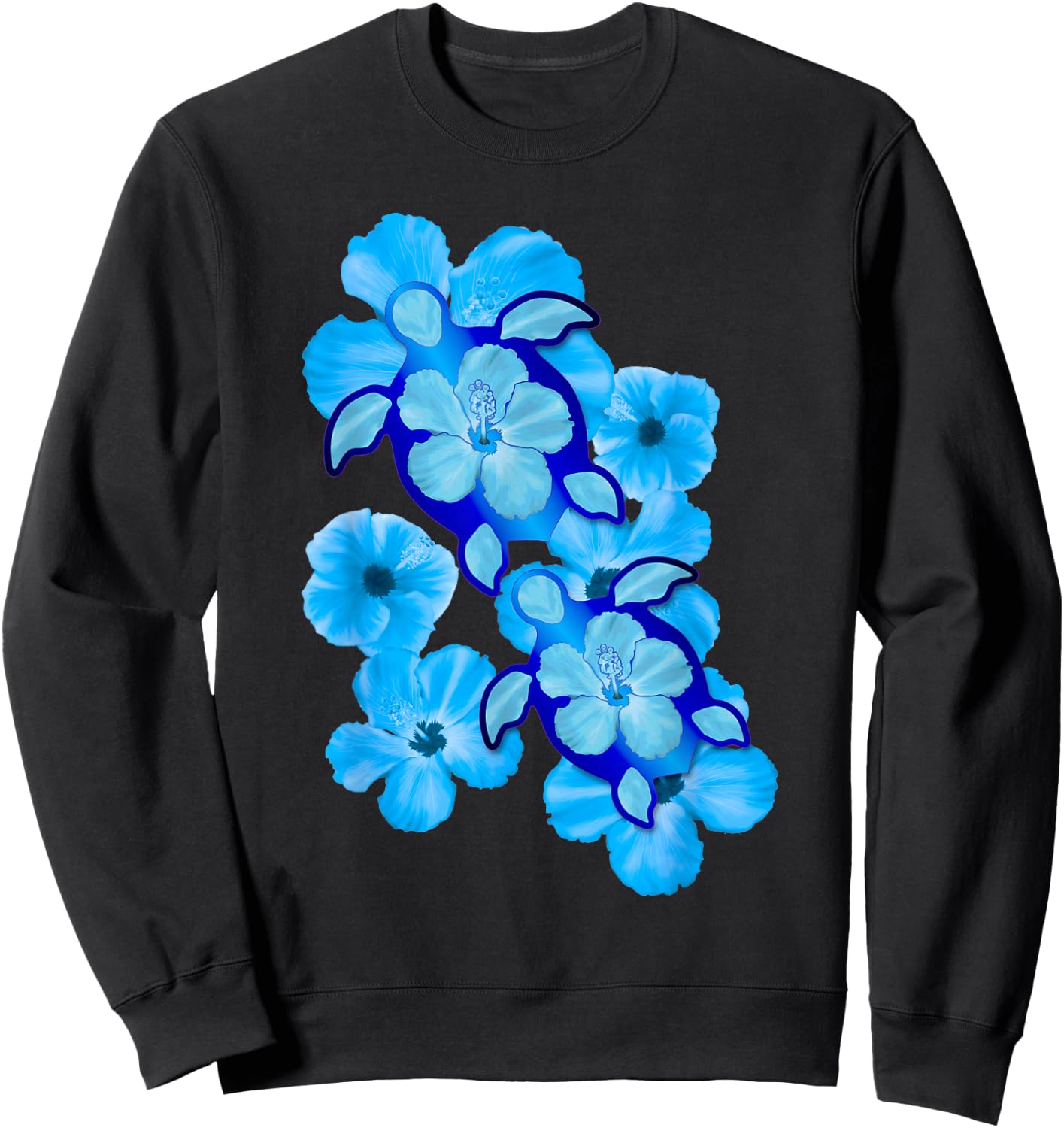Hawaiian Sea Turtles Hibiscus Flowers Sweatshirt - Sweatshirt | Black