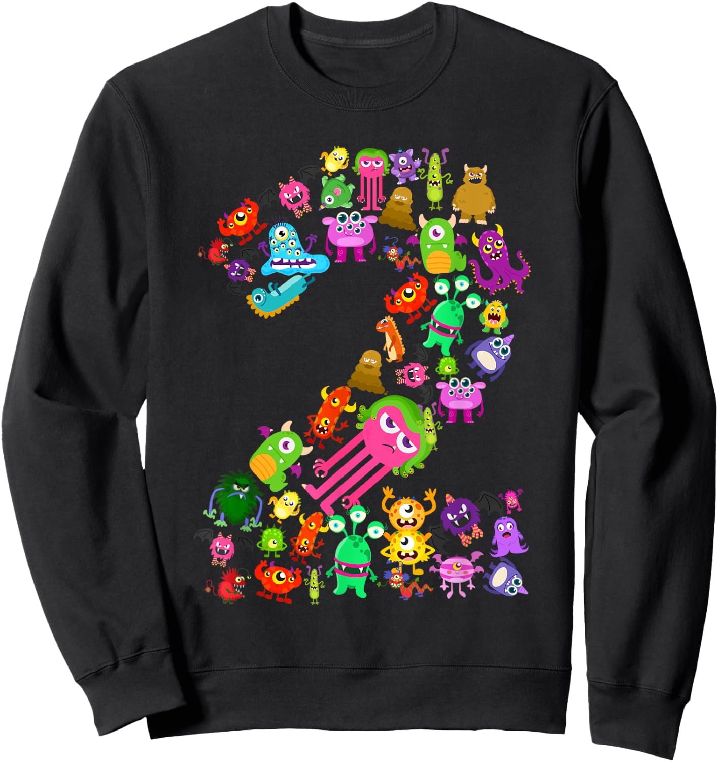 Little Monster 2 Two Years Old Kid 2nd Birthday Party Aliens Sweatshirt - Sweatshirt | Black