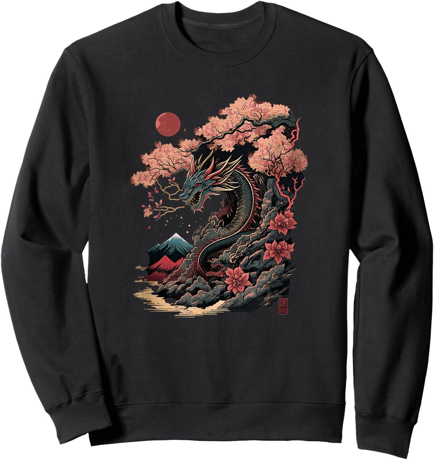 Japanese Aesthetic Dragon japanese art Japan Tattoo Sweatshirt - Sweatshirt | Black