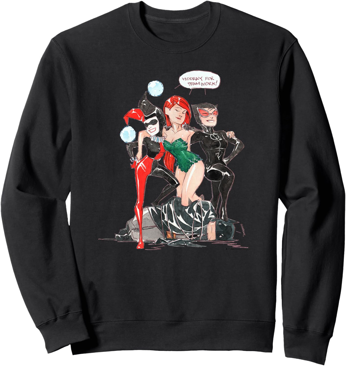 WB100 DC Comics Catwoman Poison Ivy Harley Quinn Team Up Sweatshirt - Sweatshirt | Black