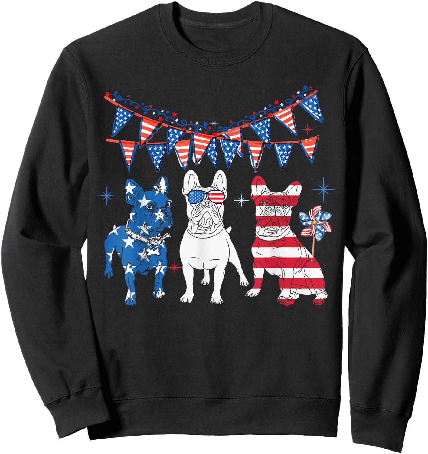 French bulldog 4th of july American Flag women Independence Sweatshirt - Sweatshirt | Black