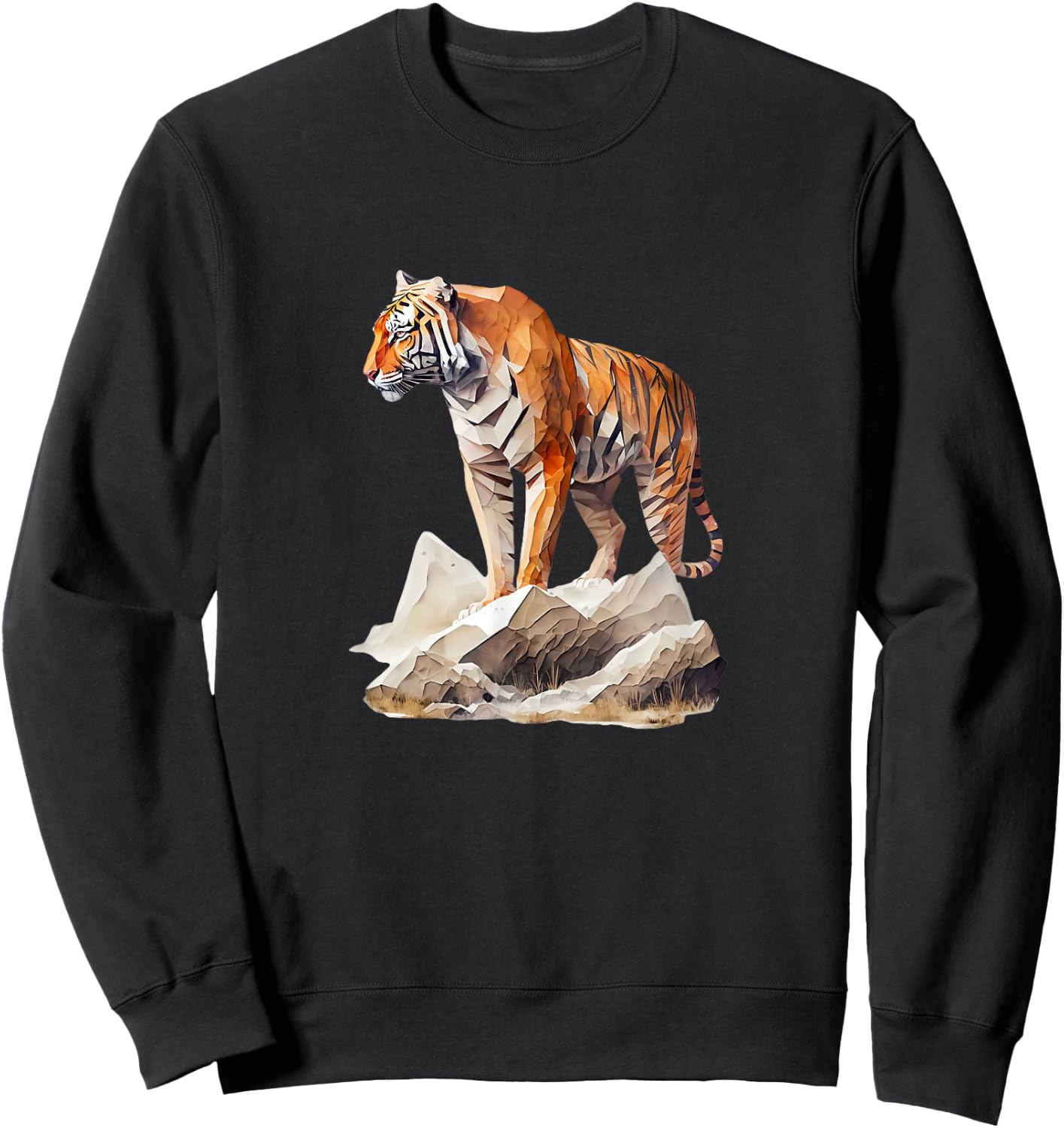 Majestic Tiger on Rocks Polygon Poly Art Tiger Lovers Sweatshirt - Sweatshirt | Black