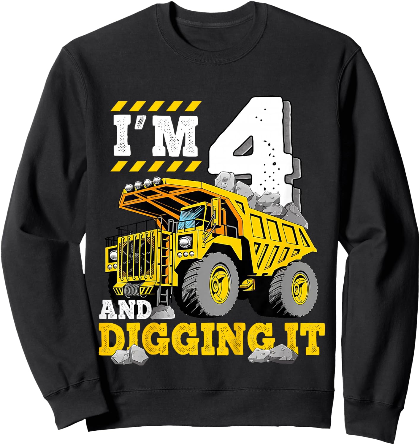 Kids Four 4th Birthday Construction Truck 4yr Boy 4 Years Old Sweatshirt - Sweatshirt | Black