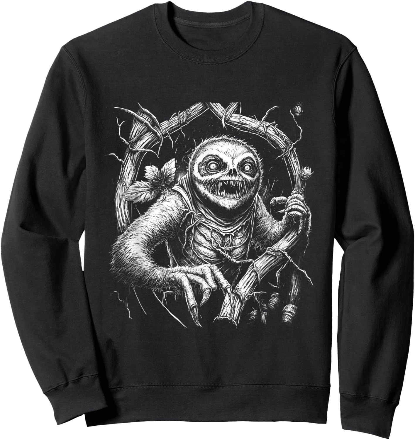 Creepy Scary Horror Sloth Forest Art Illustration Design Sweatshirt - Sweatshirt | Black
