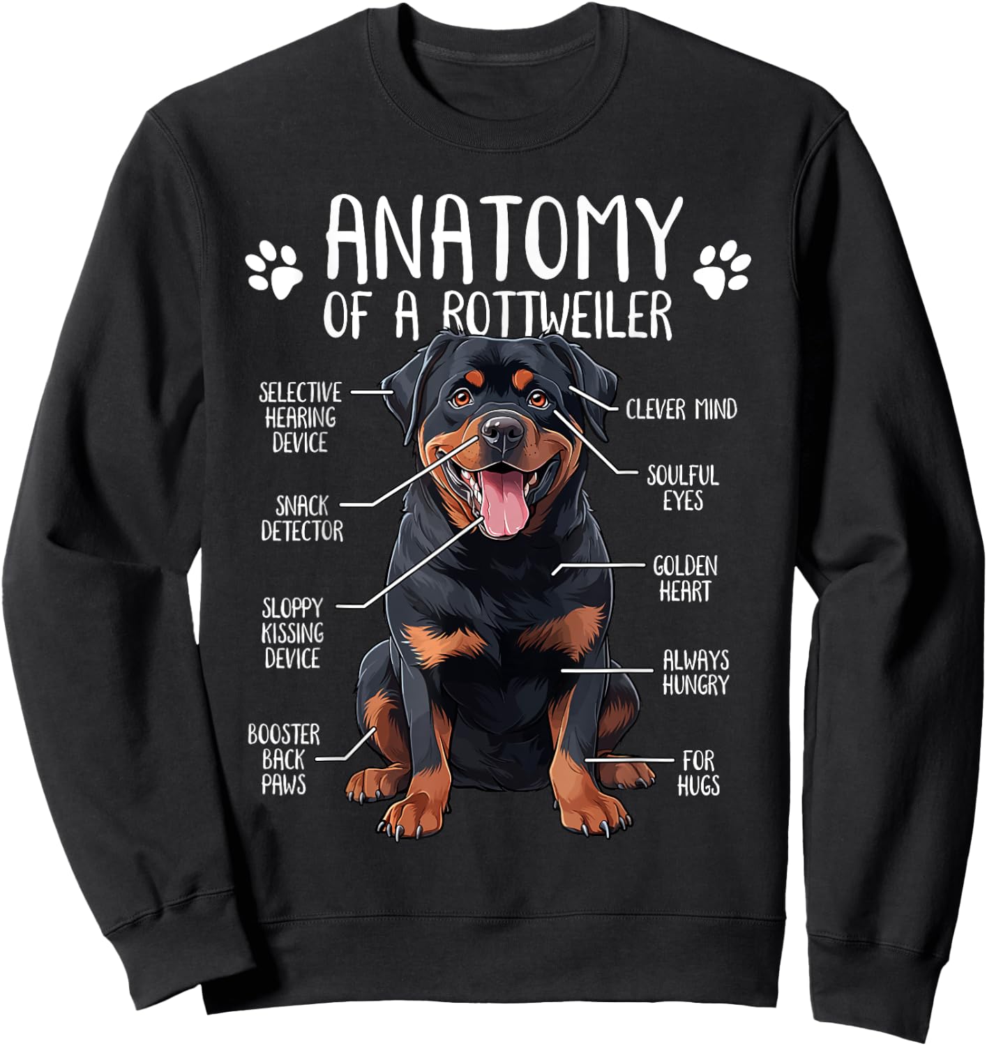 Funny Anatomy Rottweiler Dog Owner Rottie Dad Mom Pet Lover Men Women Kids Sweatshirt - Sweatshirt | Black
