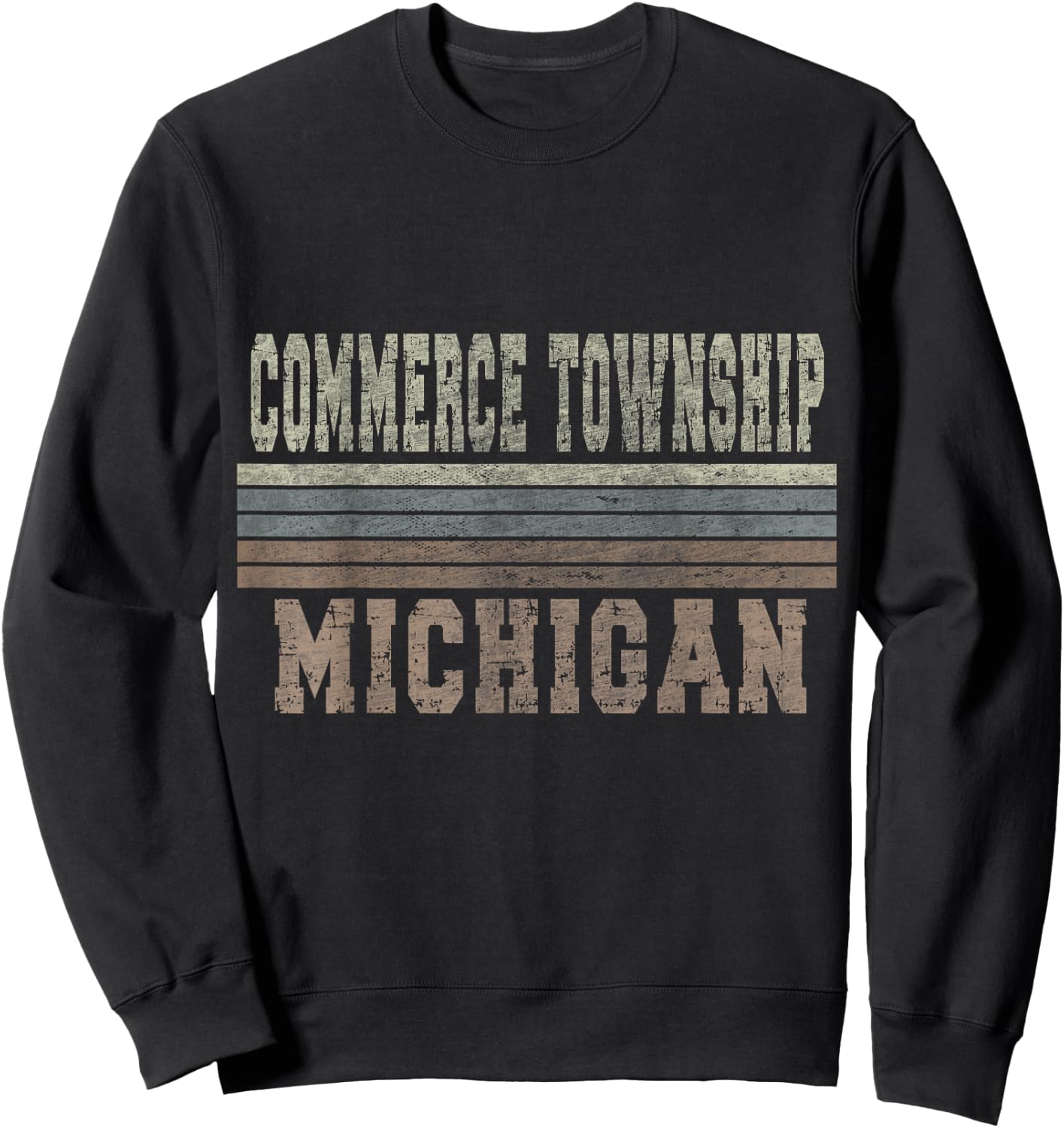 Retro Commerce Township Michigan Sweatshirt - Sweatshirt | Black