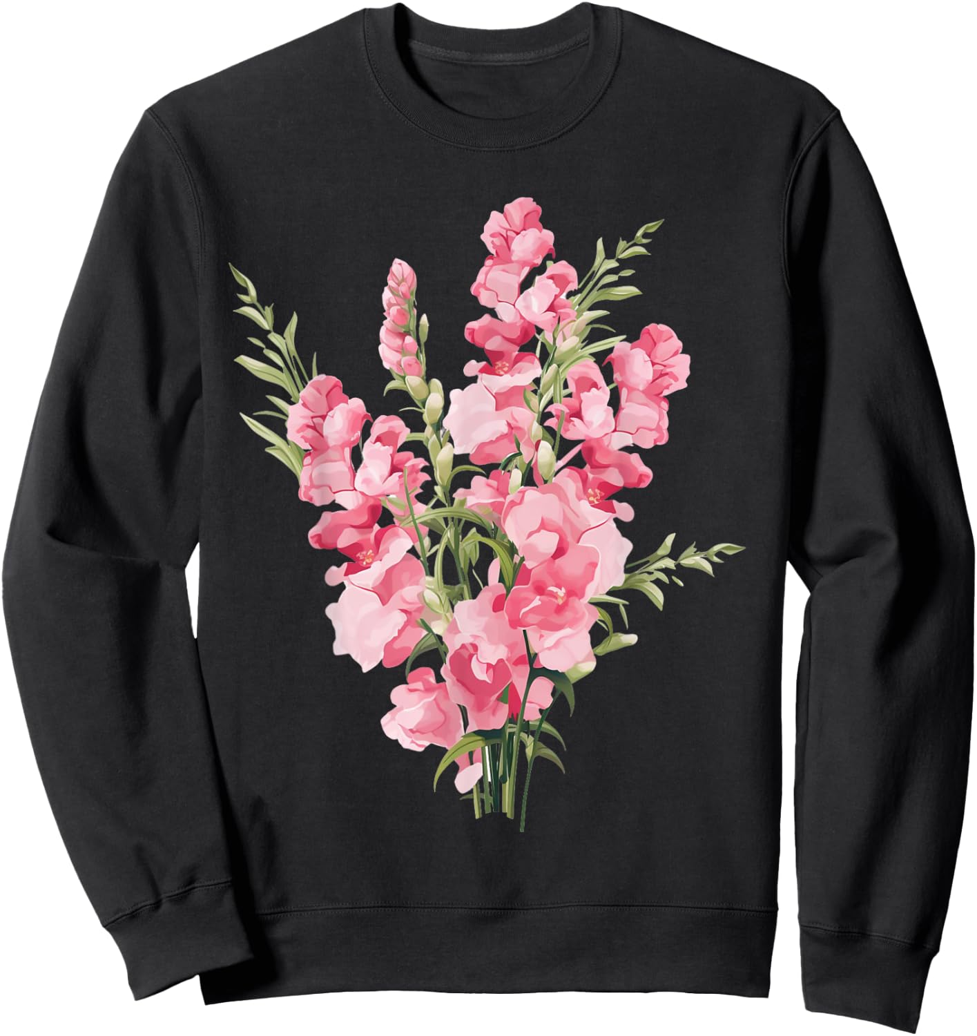 Bright and Colorful Flowers: Pink Snapdragon Flowers Sweatshirt - Sweatshirt | Black