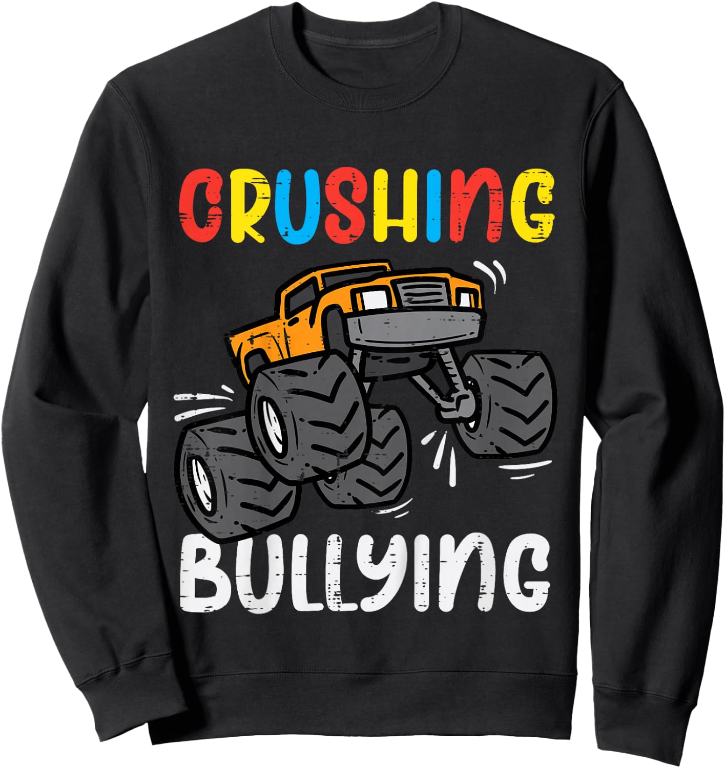 Kids Crushing Bullying Monster Truck Orange Unity Day Kids Boys Sweatshirt - Sweatshirt | Black