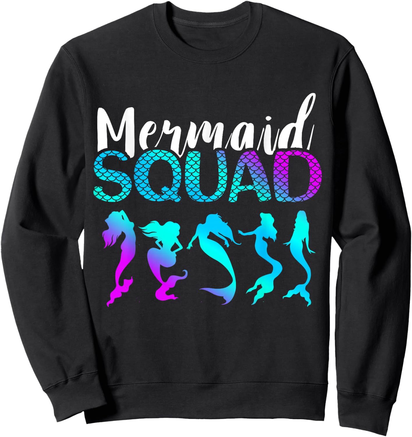 Mermaid Squad Aqua Beautiful Marine Sea Creature Clamshell Sweatshirt - Sweatshirt | Black