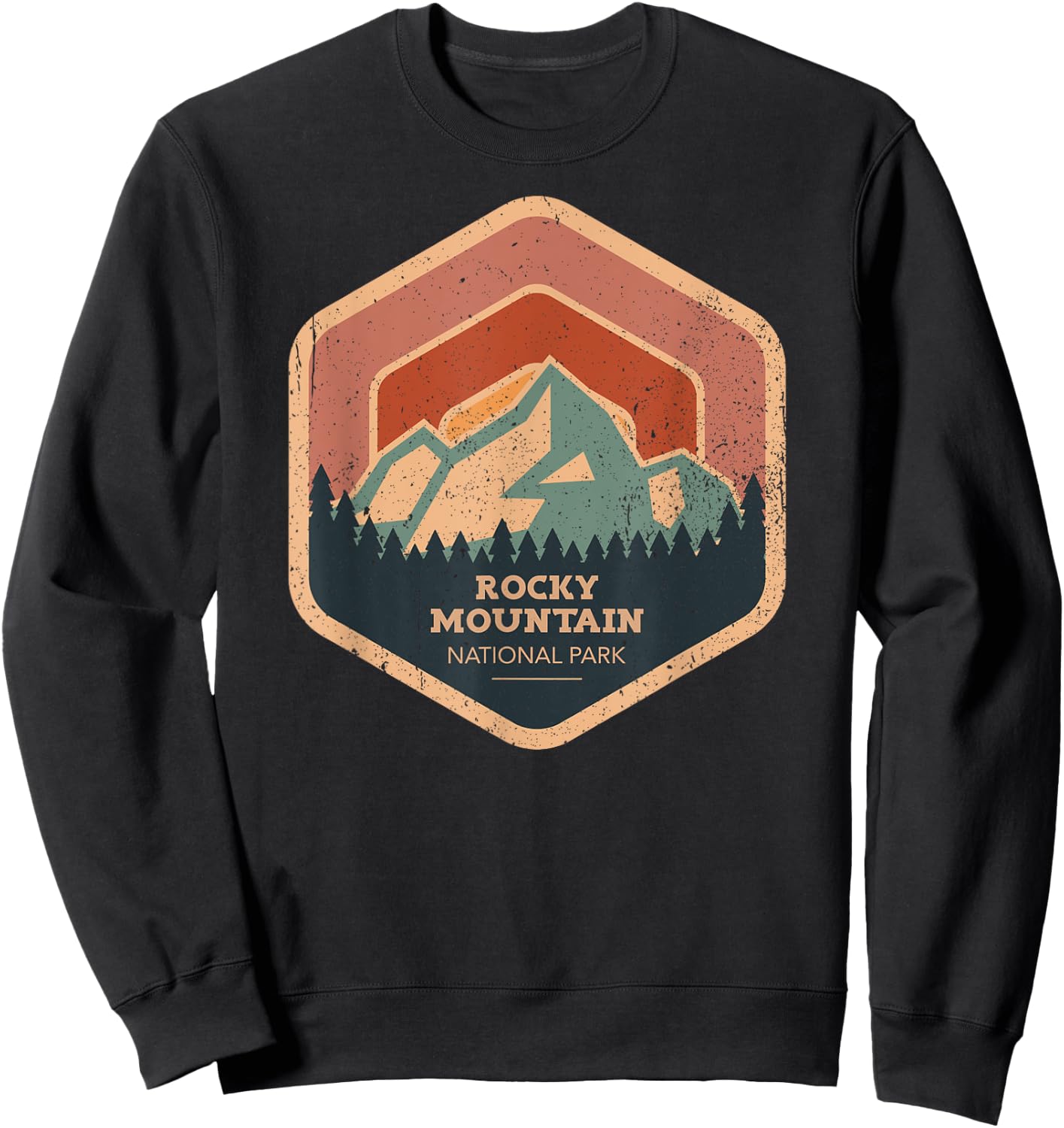 Rocky Mountain National Park Retro Sunset Vintage Sweatshirt - Sweatshirt | Black
