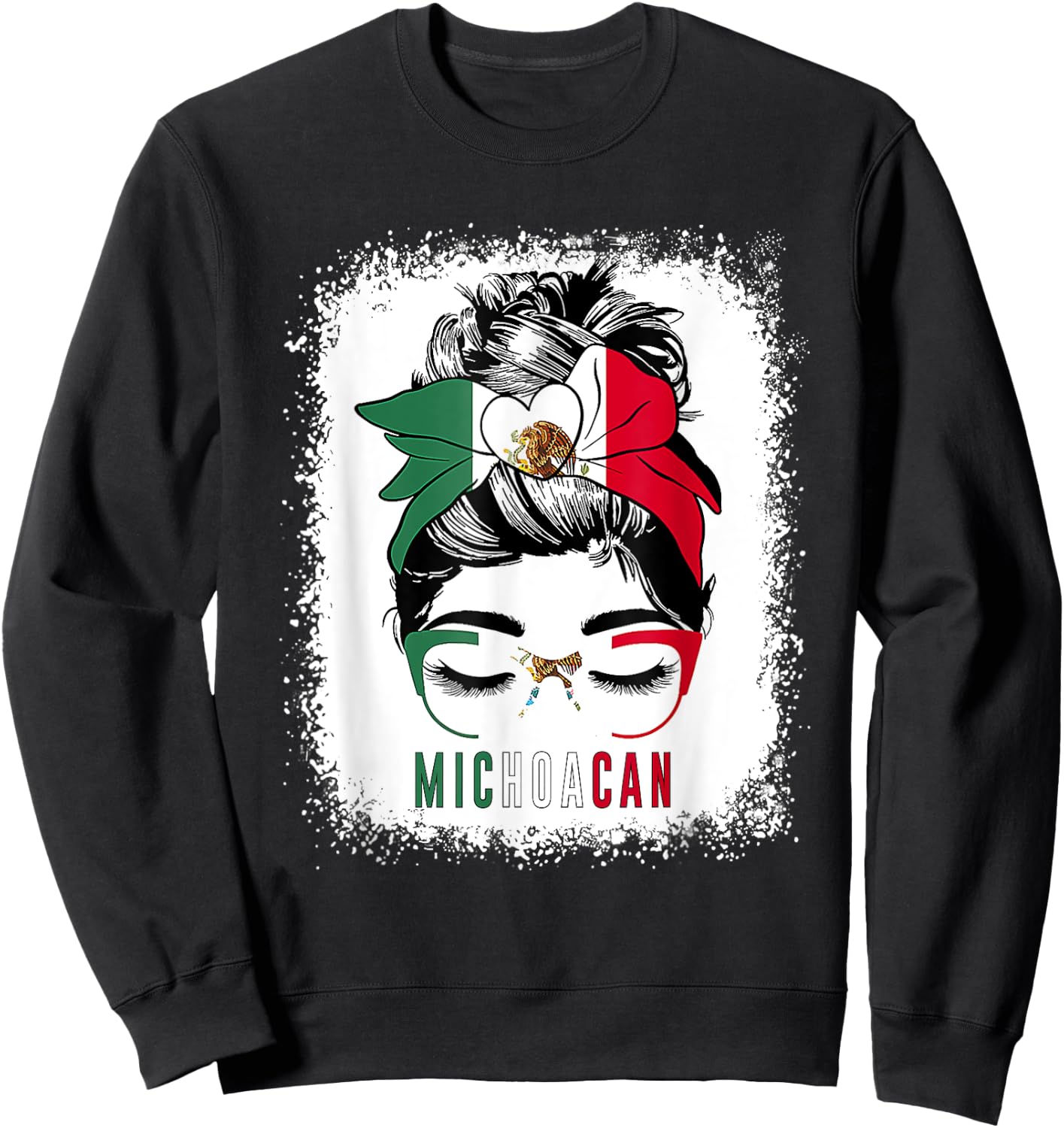 Michoacan Girl Messy Bun Bandana And Glasses Mexico Mexican Sweatshirt - Sweatshirt | Black