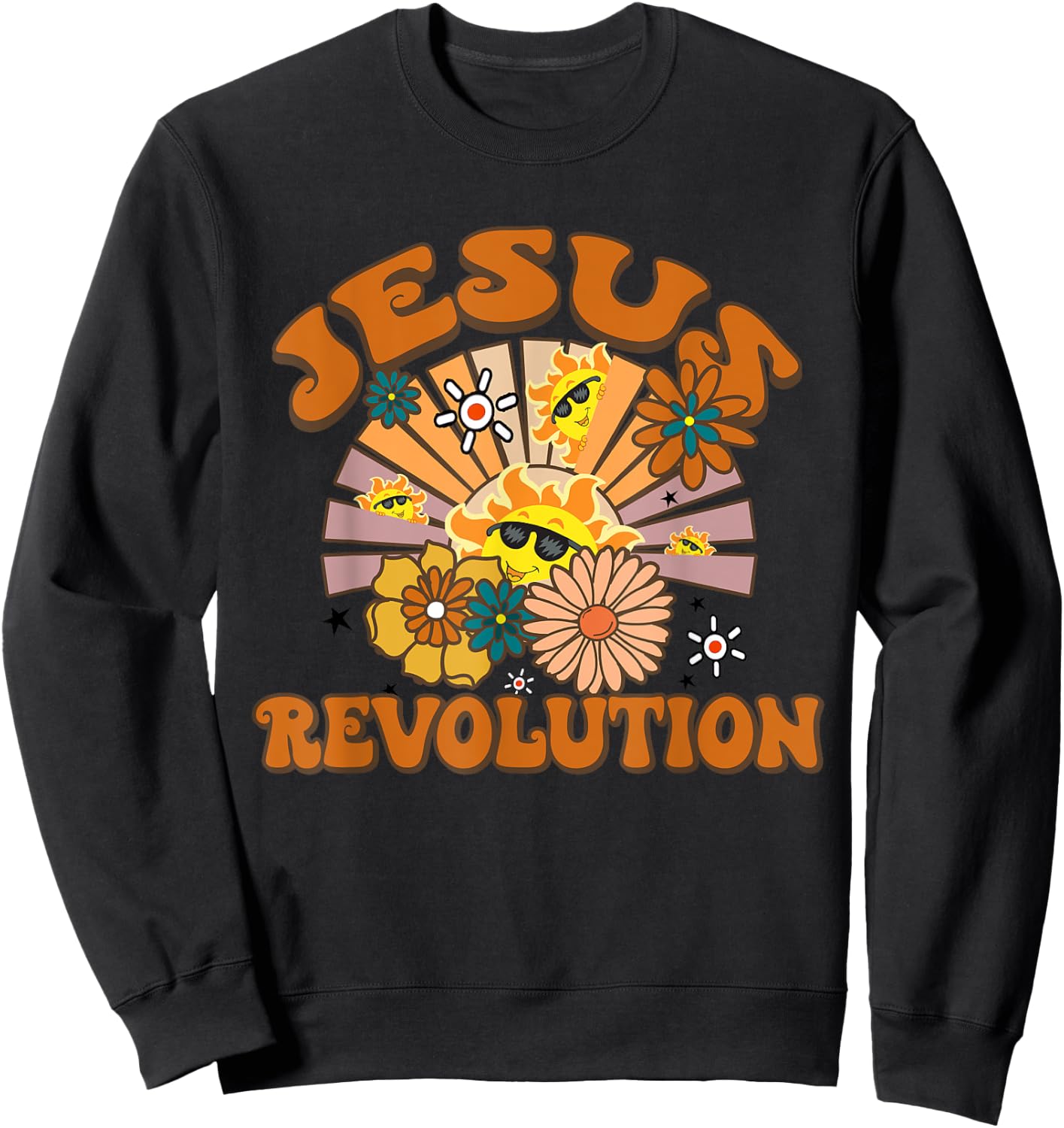 Jesus Revolution Funny Christian Retro Groovy Boho Sweatshirt - Sweatshirt | Black