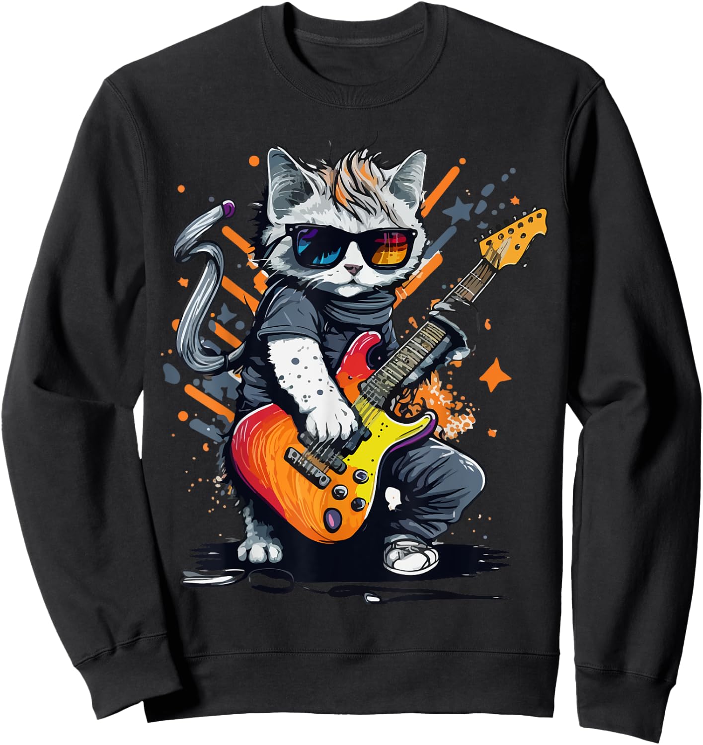 Cat Rock 'n Roll, Cat Rock, Rocking Cat, Cat Rock Bands Women Girls Kids Sweatshirt - Sweatshirt | Black
