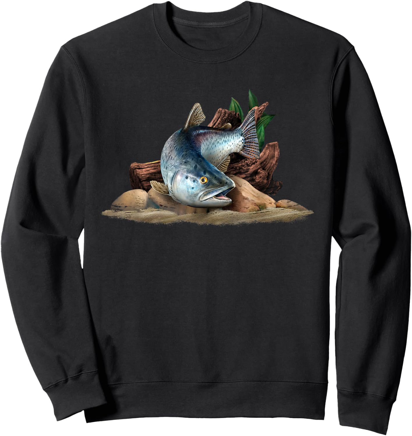 Trout Fish Illustration Fly Fishing Art Sweatshirt - Sweatshirt | Black