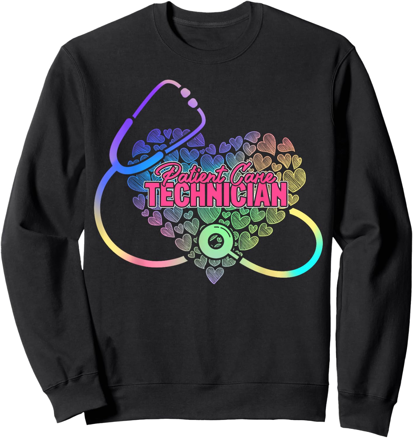 Patient Care Technician Heart Stethoscope Sweatshirt - Sweatshirt | Black