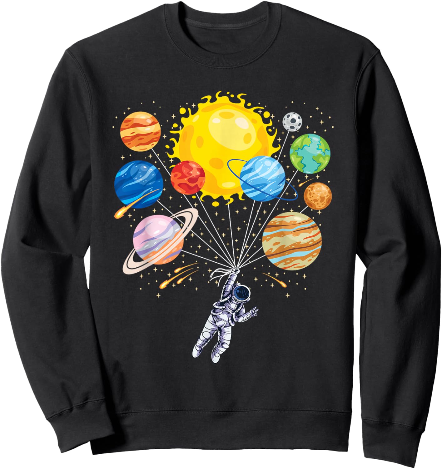 Funny Astronaut Planet Space Solar System Men Women Kids Sweatshirt - Sweatshirt | Black