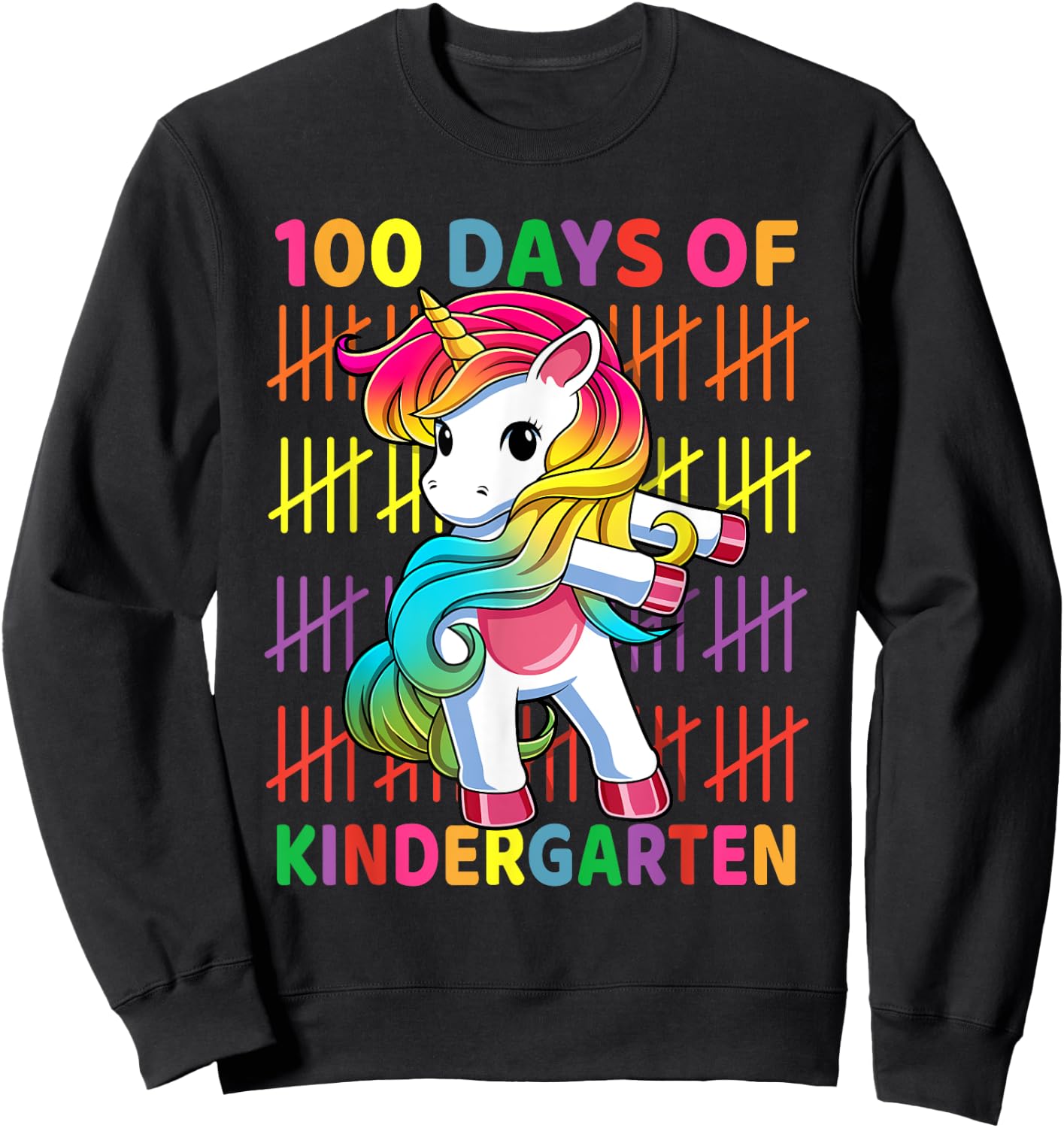 100 Days of Kindergarten School Unicorn Flossing Girls Kids Sweatshirt - Sweatshirt | Black