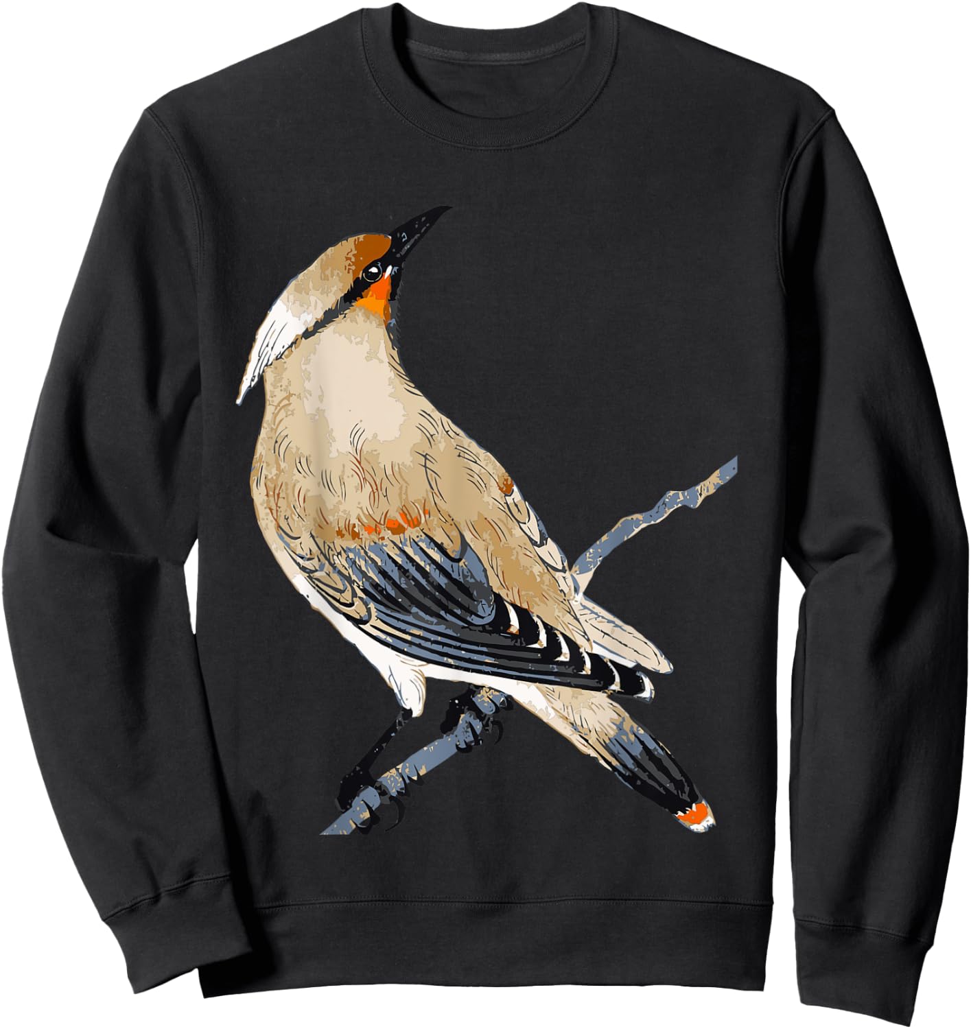 Cedar Waxwing Art Illustration Sweatshirt - Sweatshirt | Black