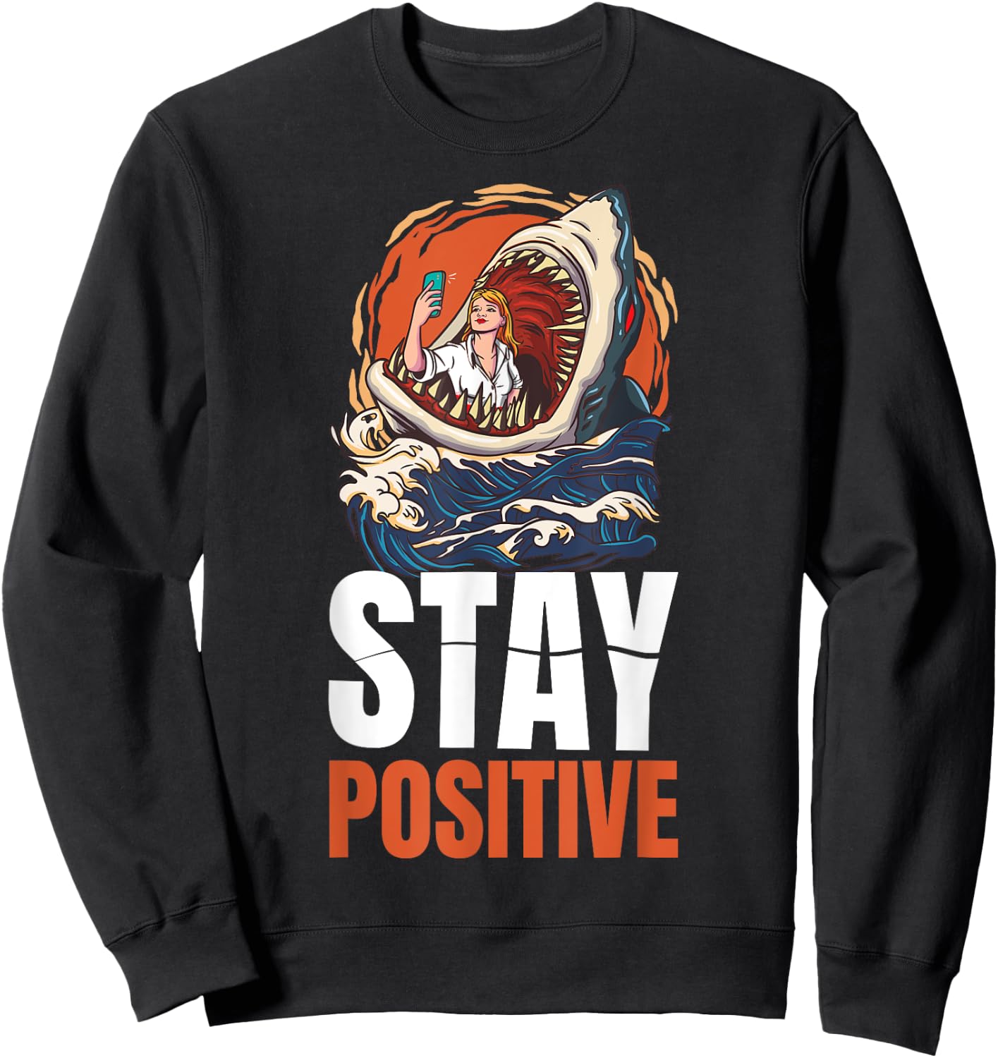 Stay Positive Shark Sweatshirt - Sweatshirt | Black