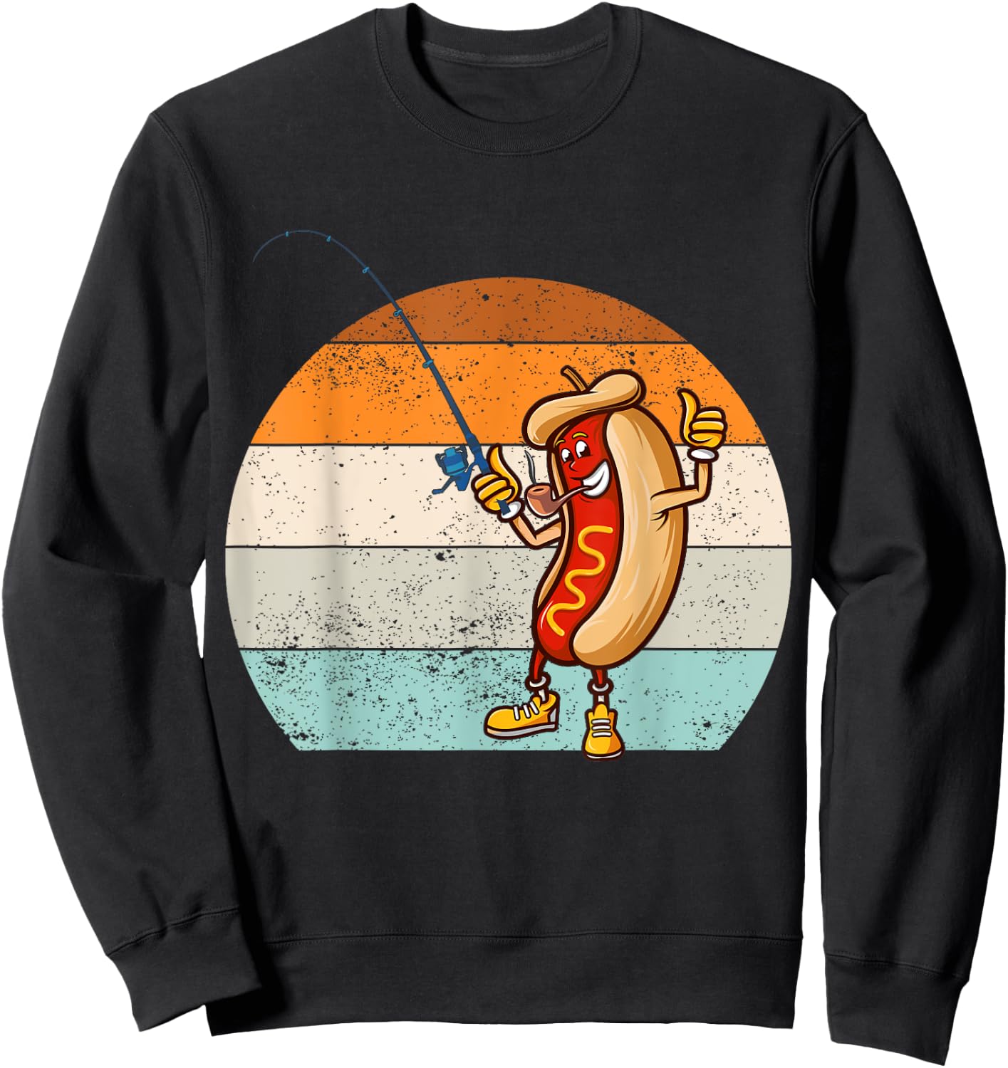 Funny fishing hot dog, Retro vintage hot dog fishermen Sweatshirt - Sweatshirt | Black