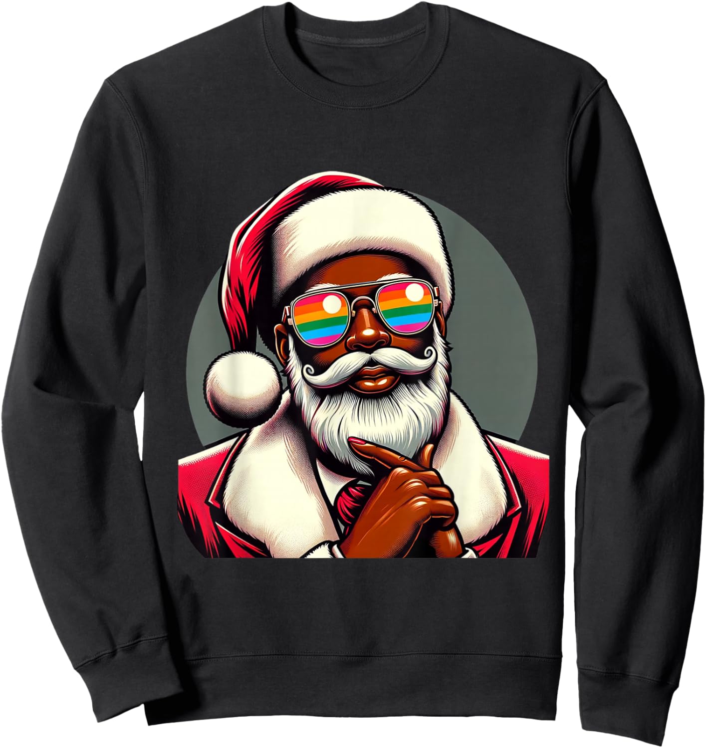 Retro Colored Santa Face Pride Rainbow Sunglasses Christmas Sweatshirt - Sweatshirt | Black