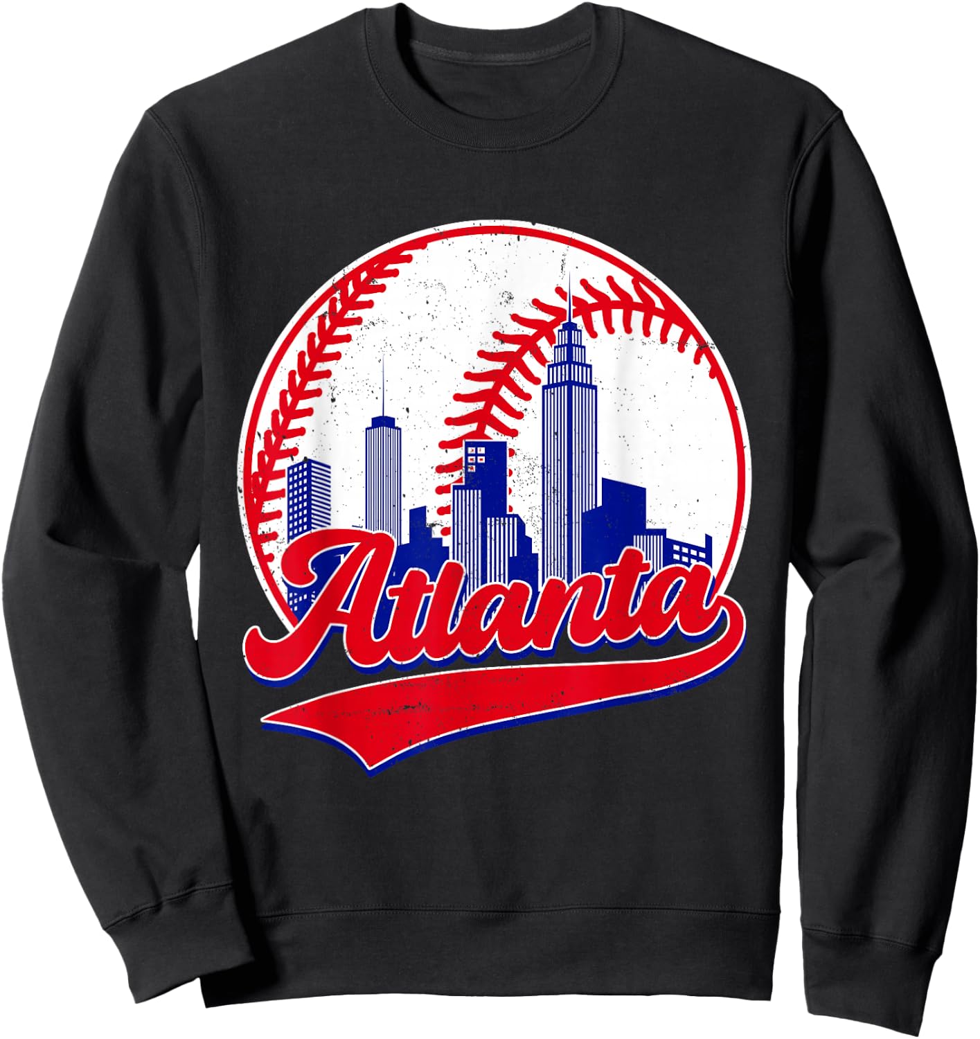 Retro Baseball Player Lover Atlanta Distressed Game Day Sweatshirt - Sweatshirt | Black