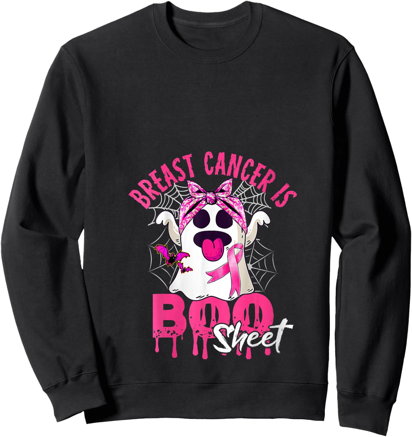 Breast Cancer Is Boo Sheet Halloween Breast Cancer Awareness V-Neck Sweatshirt - Sweatshirt | Black