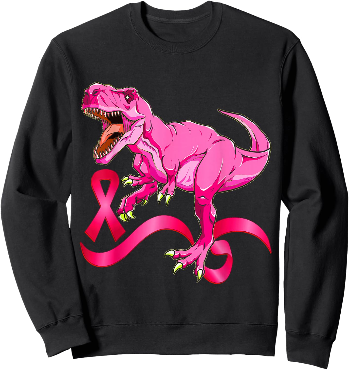 Pink Ribbon T-Rex Breast Cancer Awareness Boys Kids Toddler Sweatshirt - Sweatshirt | Black