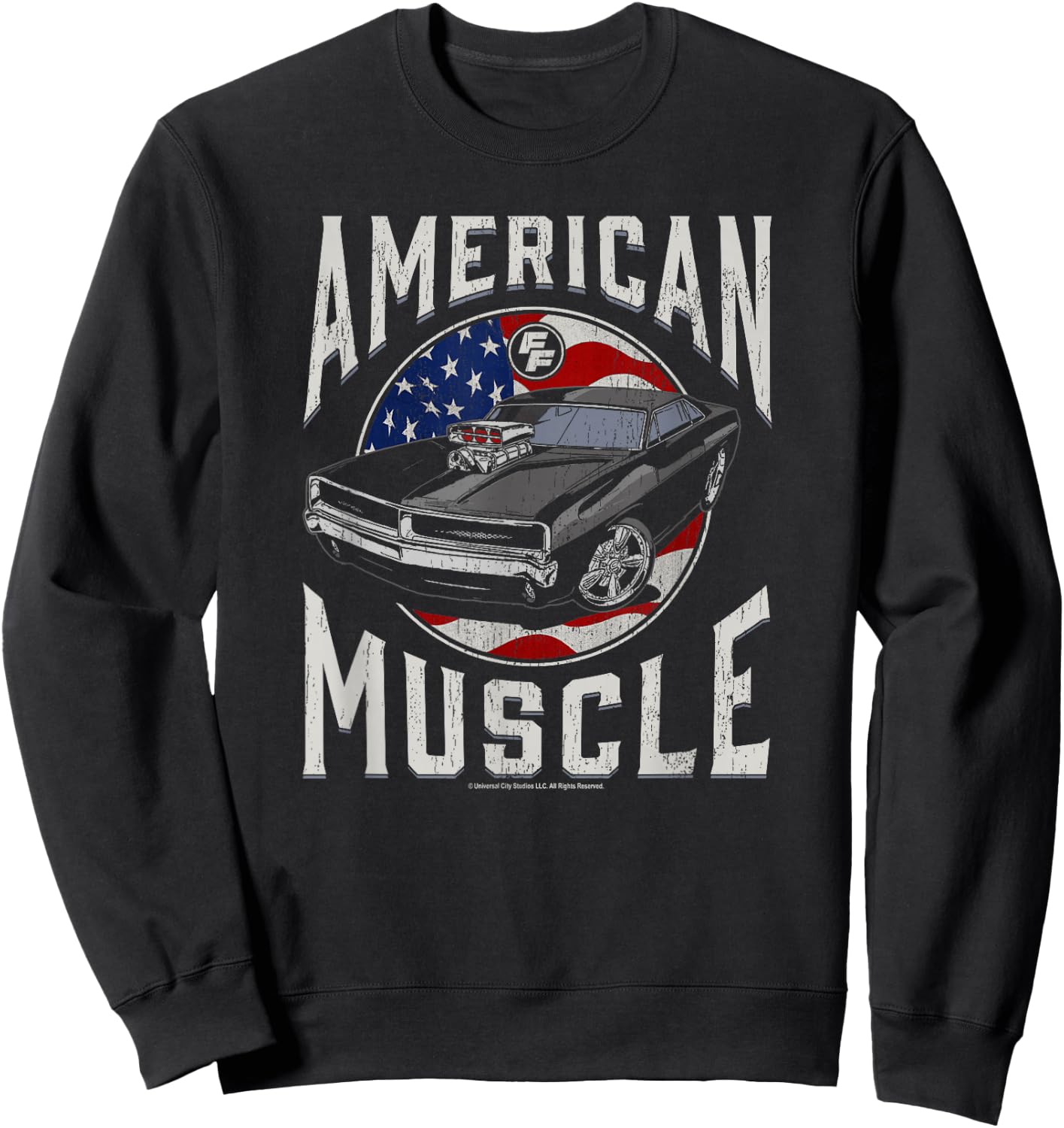 Fast & Furious Vintage American Muscle Flag Fill Sweatshirt - Sweatshirt | Black