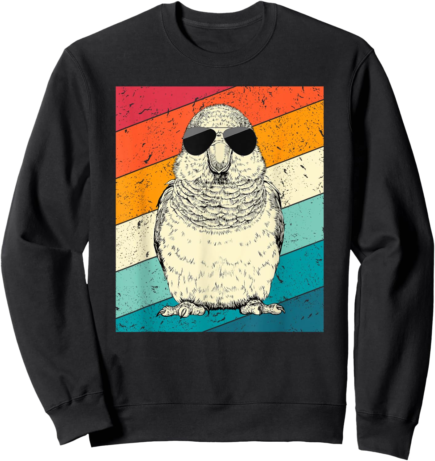 Retro Vintage Quaker Parrot with Sunglasses Bird Lovers Sweatshirt - Sweatshirt | Black