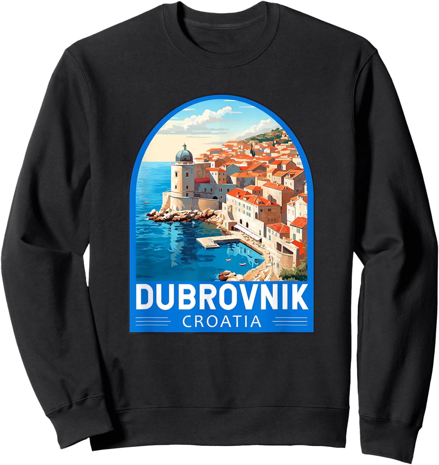 Dubrovnik Croatia Travel Retro Emblem Vintage Sweatshirt - Sweatshirt | Black