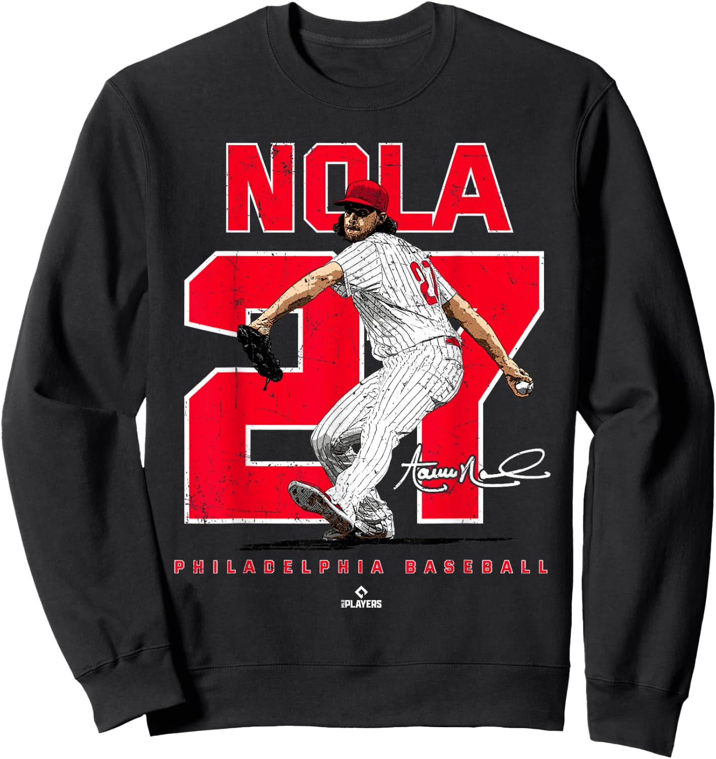 Number and Portrait Aaron Nola Philadelphia MLBPA Sweatshirt - Sweatshirt | Black